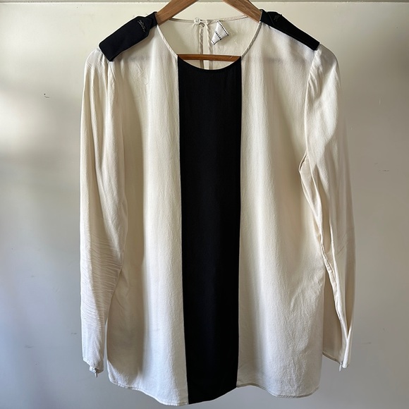 Longchamp Tops - New Longchamp silk equestrian military epaulette color-block minimalist blouse
